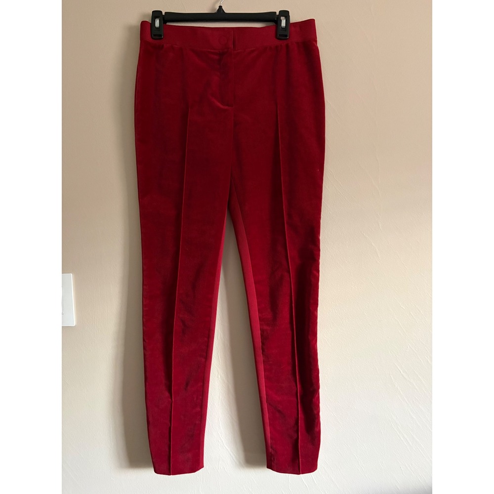 Akris Punto Velvet Trousers Women 6 Red Slim Leg Holiday Luxury Festive Designer - Picture 2 of 6